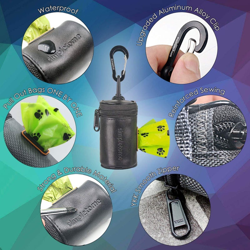 simpletome Dog Waste Bag Dispenser for Leash Belt Waterproof YKK Zipper Wear-Resistant (Microfiber Leather Black) - Image 3